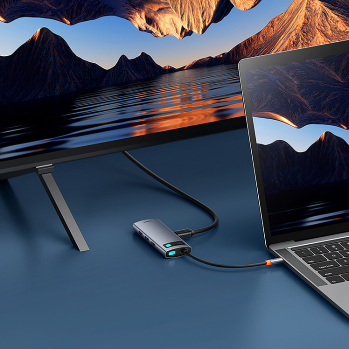BASEUS - Baseus 7in1 HDMI-Hubb USB-C PD 4K 60Hz USB-C 3xUSB 3.0 SD microSD - Grå