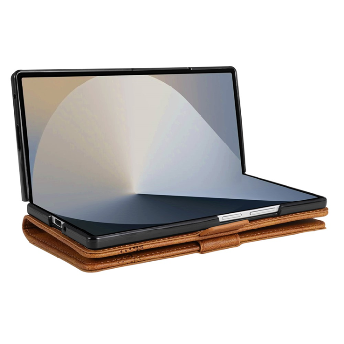 AZNS - AZNS Galaxy Z Fold 7 Plånboksfodral Cowhide Läder - Brun