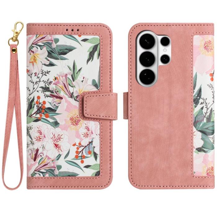 OEM - Mobilskal till Samsung Galaxy S26 Ultra PU Läder Blommönster - Rosa