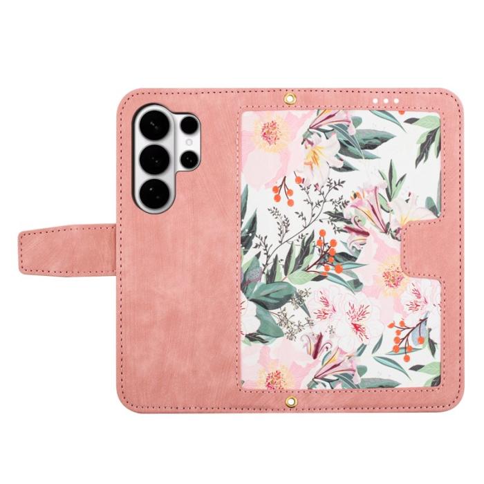 OEM - Mobilskal till Samsung Galaxy S26 Ultra PU Läder Blommönster - Rosa