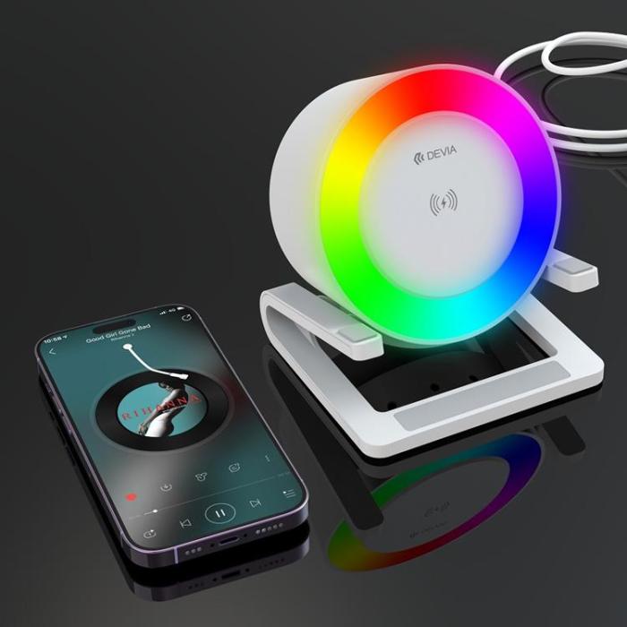 Devia - Devia Trådlös Laddare 15W Bluetooth-Högtalare och Lampa - Vit