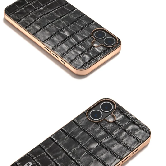 ABEEL - ABEEL iPhone 16 Plus Mobilskal Äkta läder Crocodile - Svart