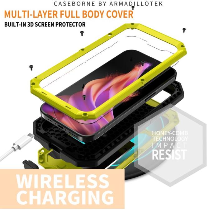 R-JUST - R-JUST Mobilskal till iPhone 15 Plus med Kickstand och Kamera Lock - Gul