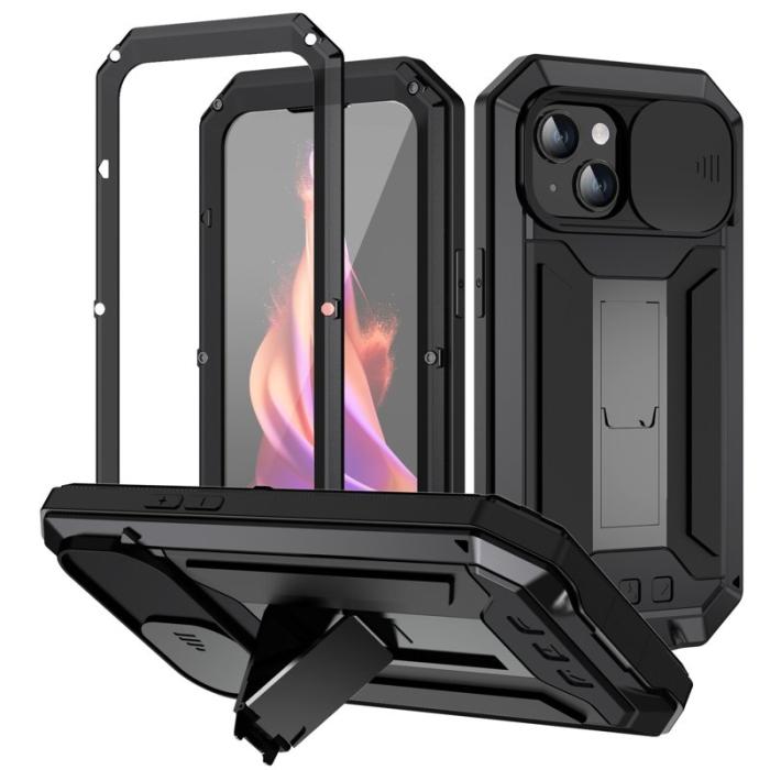 R-JUST - R-JUST Mobilskal till iPhone 15 Plus med Kickstand och Kameralock - Svart