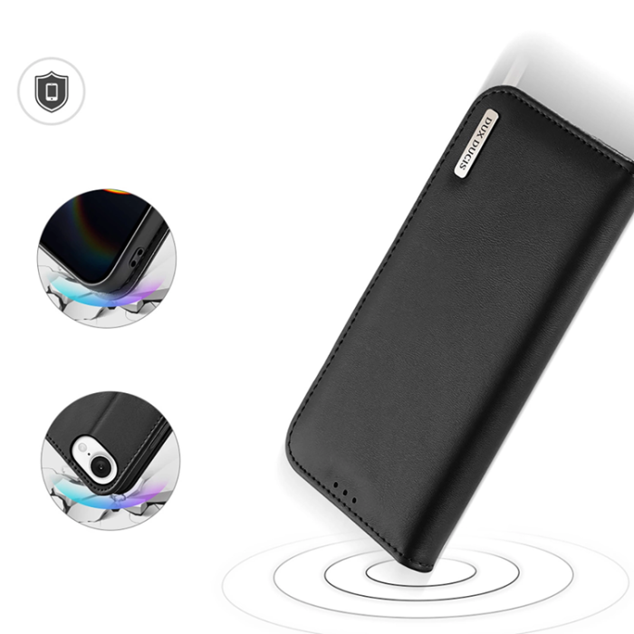 Dux Ducis - Dux Ducis iPhone 16e Plånboksfodral Äkta Läder Hivo - Svart