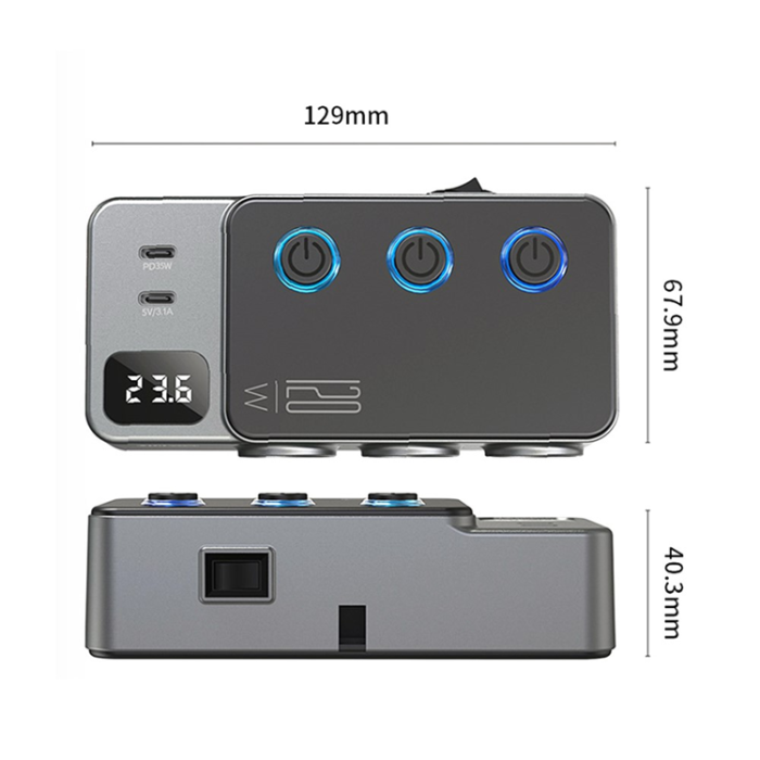 A-One Brand - 3in1 Billaddare 35W 3x USB-A/2x USB-C Cigarette Adapter 120W
