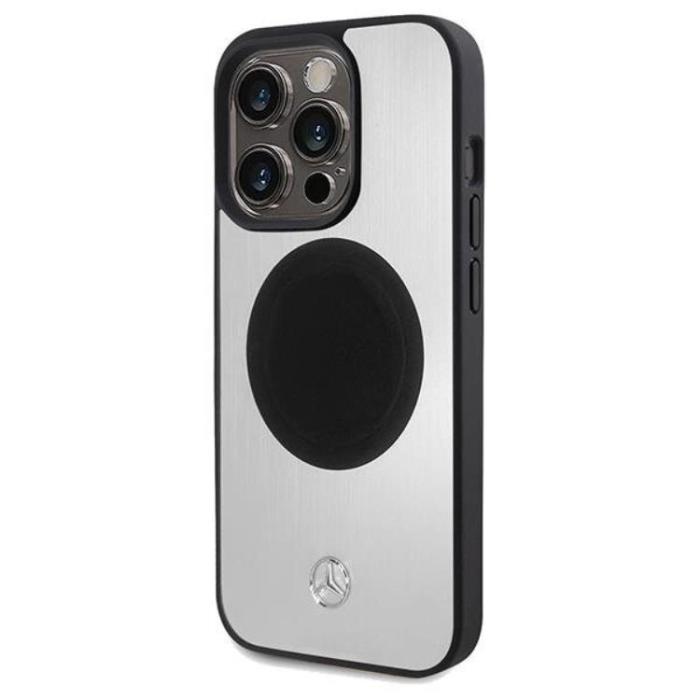 Mercedes - Mercedes iPhone 15 Pro Mobilskal MagSafe Läder & Alu - Silver