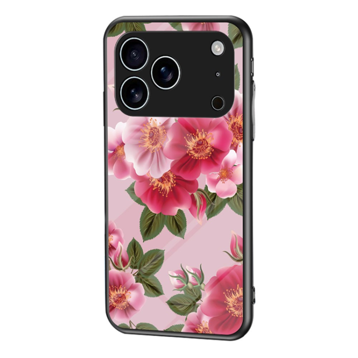 A-One Brand - iPhone 17 Pro Max Mobilskal Floral Pattern TPU + Härdat Glas - Rosa