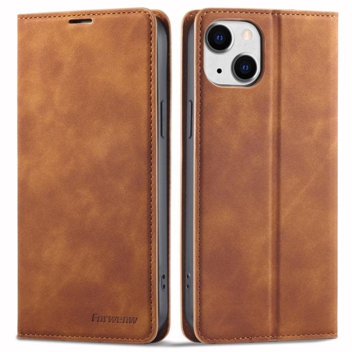 FORWENW - FORWENW Fantasy Series iPhone 15 Plånboksfodral Konstläder - Brun