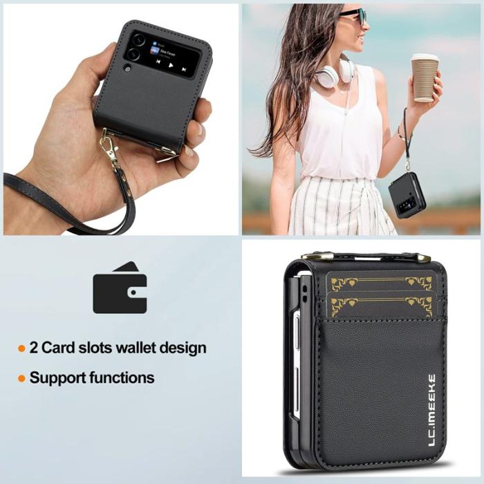 LC.imeeke - LC.IMEEKE L1 för Samsung Galaxy Z Flip4 Fodral KonstLäder - Svart
