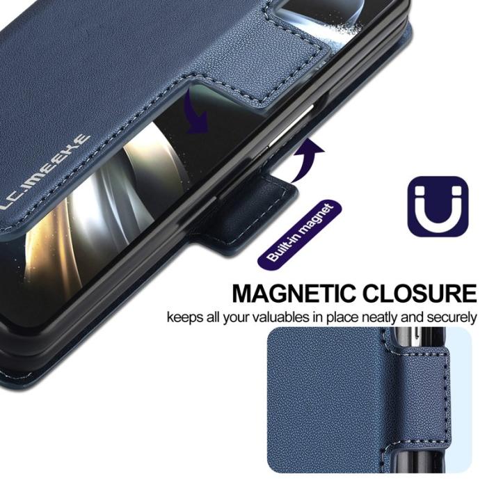 LC.imeeke - LC.IMEEKE L1 för Samsung Galaxy Z Fold3 5G Konstläder Plånboksfodral - Blå