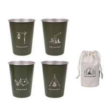 A-One Brand - SHINETRIP Campingmugg i Rostfritt Stål 4 delar 350 ml - Armégrön