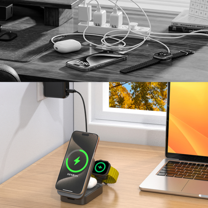 Dudao - Dudao 3in1 MagSafe Trådlös Laddare Apple Watch, iPhone, Airpods - A11 Max - Grå