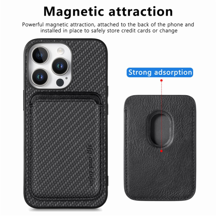 A-One Brand - iPhone 16 Pro Max Mobilskal korthållare Carbon Fiber - Svart
