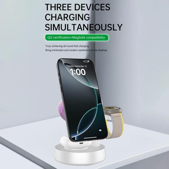 A-One Brand - Qi2.2 Magnetisk Trådlös Laddare 25W iPhone/Apple Watch/AirPods - Vit