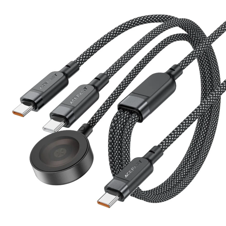 Acefast 3in1 USB-C - 2x USB-C 100W Qi Kabel 1.2m 480Mb/s Svart | 3541 | AlltMobil
