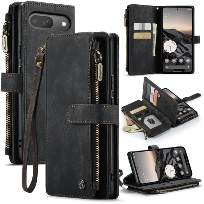 CASEME Google Pixel 10 Pro plånboksfodral zipper C30 svart dragkedja säkerhet resor