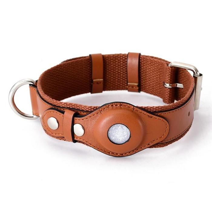 A-One Brand - Airtag halsband för katt & hund PU-Läder - Brun