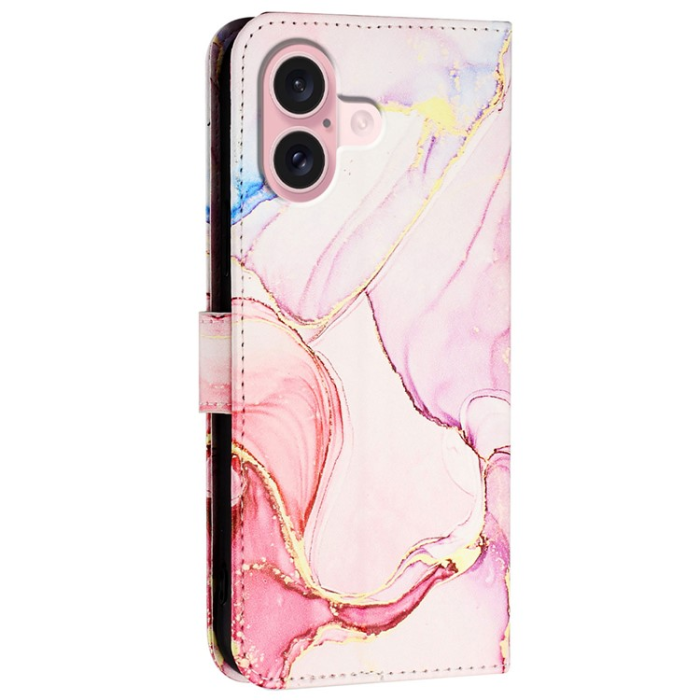 A-One Brand - iPhone 16 Plus Plånboksfodral Marble Pattern med Rem LS005