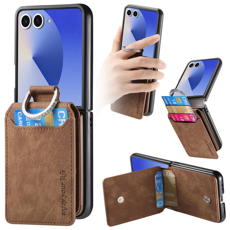 Galaxy Z Flip 7 Mobilskal Korthållare med Ring - Brun | 2353 | AlltMobil