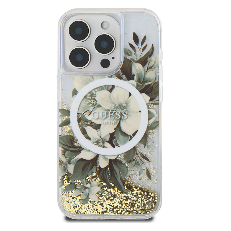 Guess iPhone 16 Pro Max Mobilskal MagSafe Liquid Glitter Flower | 2353 | AlltMobil