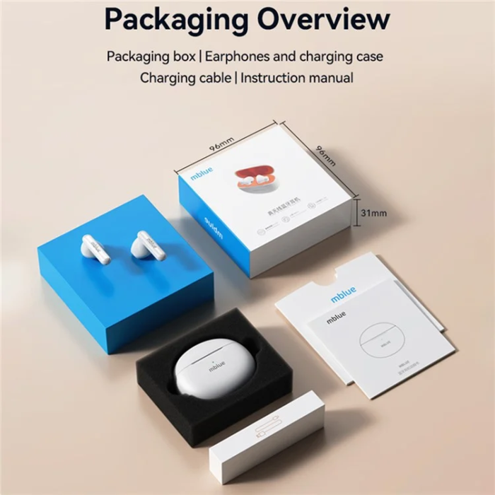 OEM - TWS In-Ear Sport Hörlurar Bluetooth Low Latency MBLUE AR10 - Vit