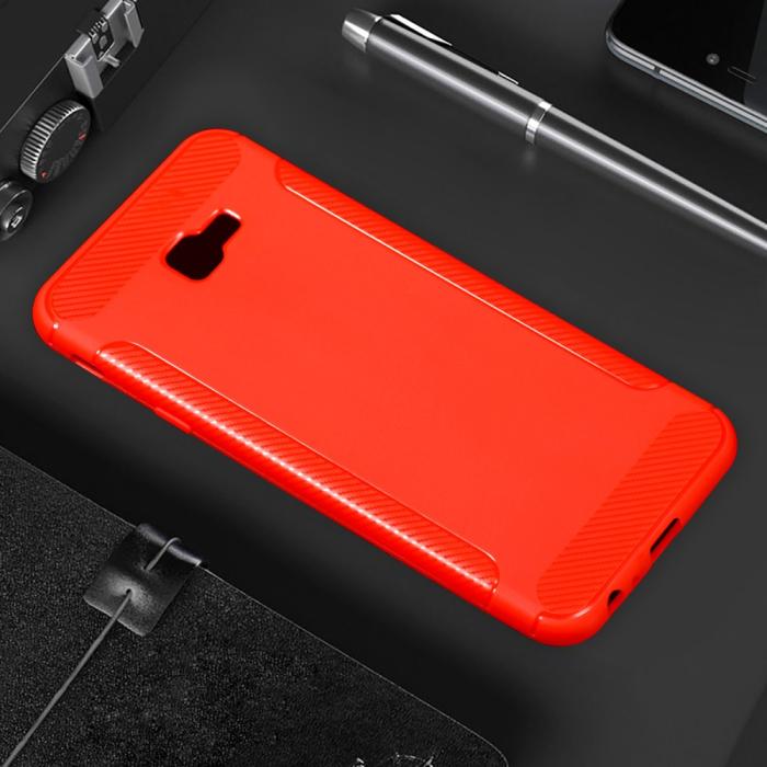 OEM - Carbon Brushed Mobilskal till Samsung Galaxy J4 Plus - Röd