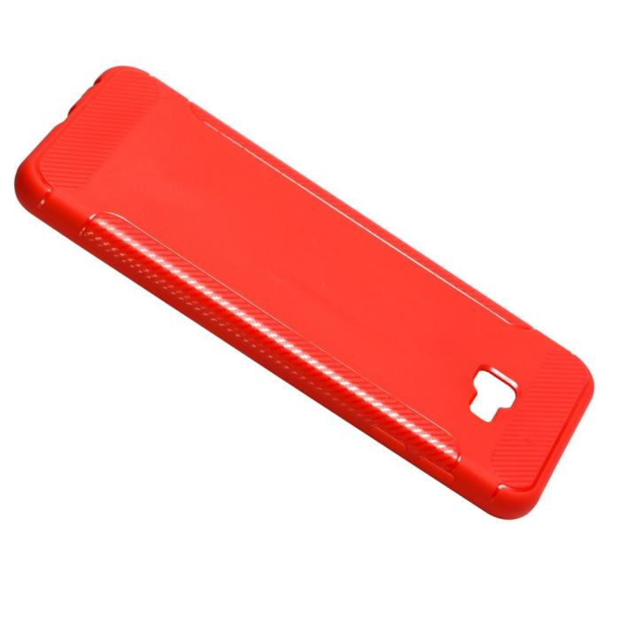 OEM - Carbon Brushed Mobilskal till Samsung Galaxy J4 Plus - Röd