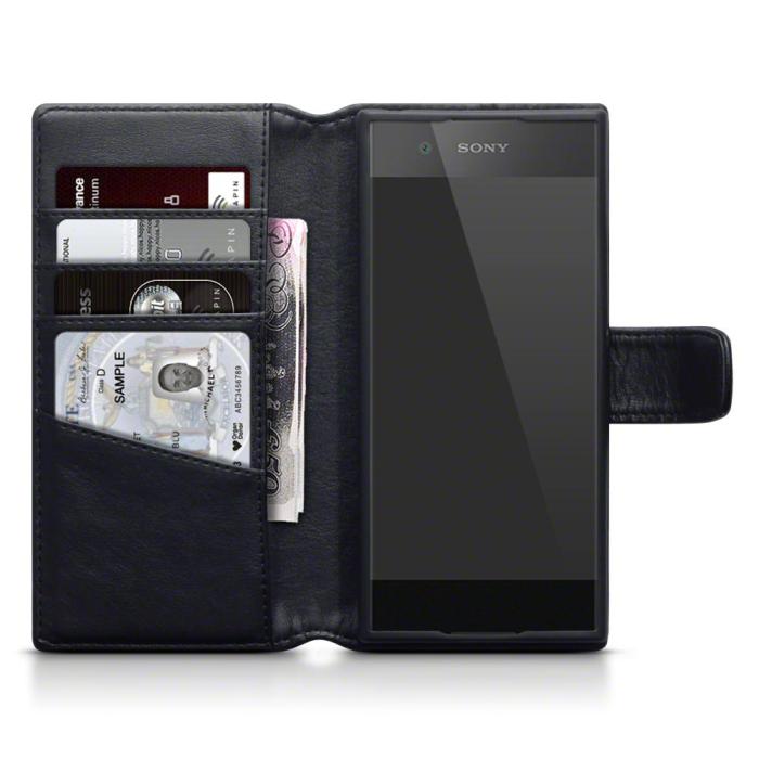 OEM - Plånboksfodral av äkta läder till Sony Xperia XA - Svart