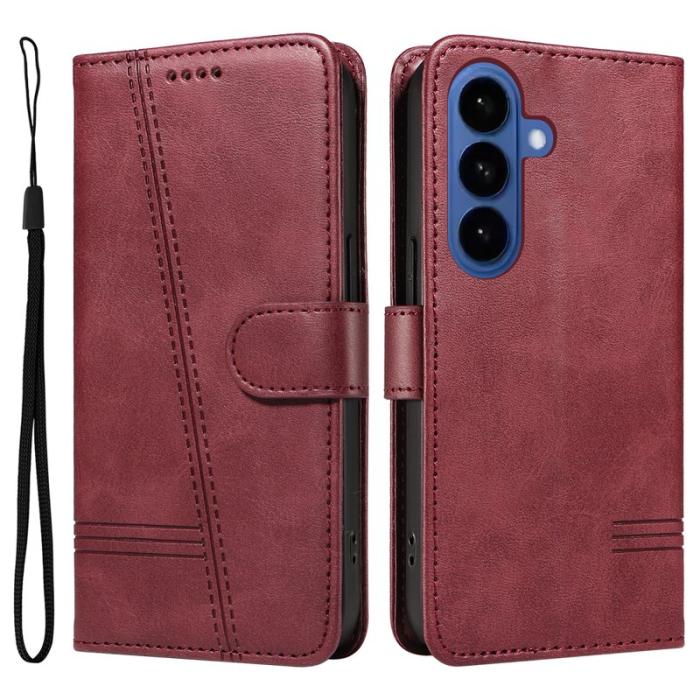 OEM - T-Shape Samsung Galaxy S26 Plus Plånboksfodral Konstläder Ställ - Vinröd