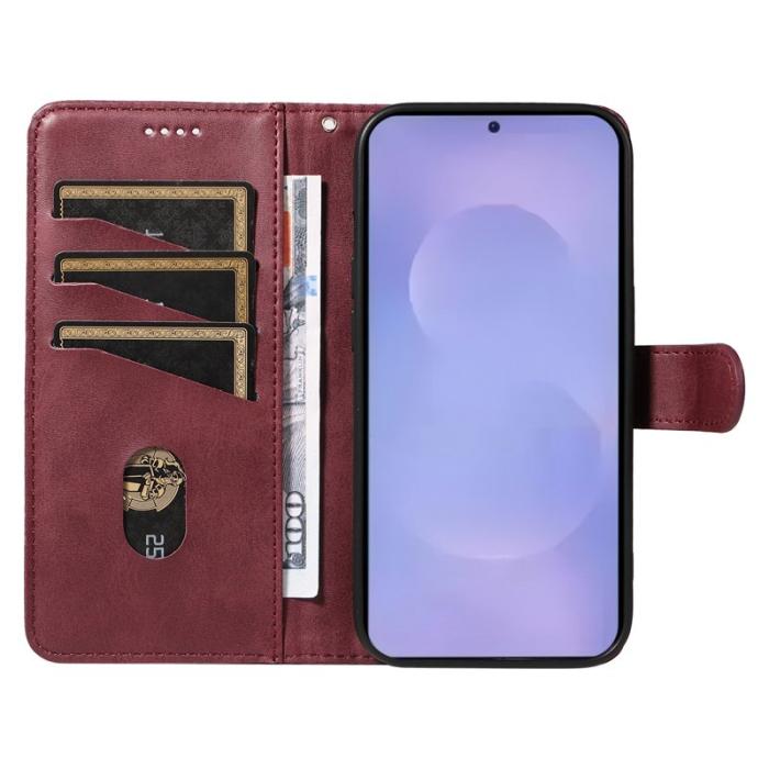 OEM - T-Shape Samsung Galaxy S26 Plus Plånboksfodral Konstläder Ställ - Vinröd