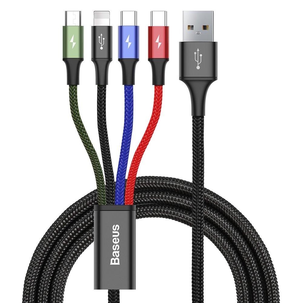 BASEUS 4in1 USB-A till lightning 3xUSB-C kabel 1.2m - Svart | 3541 | AlltMobil
