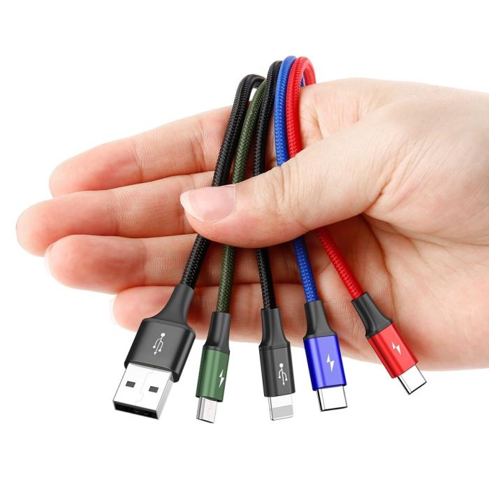 BASEUS - BASEUS 4in1 USB-A till lightning, 3xUSB-C kabel 1.2m - Svart
