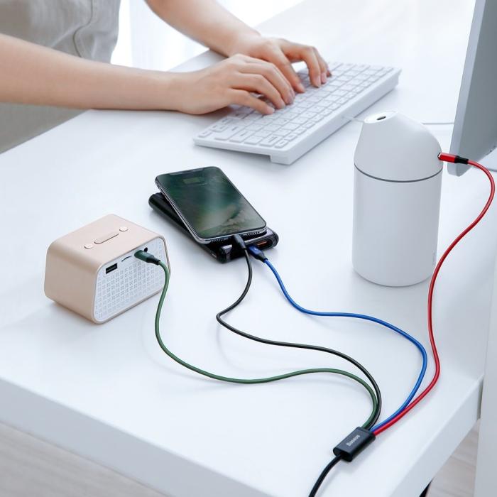 BASEUS - BASEUS 4in1 USB-A till lightning, 3xUSB-C kabel 1.2m - Svart