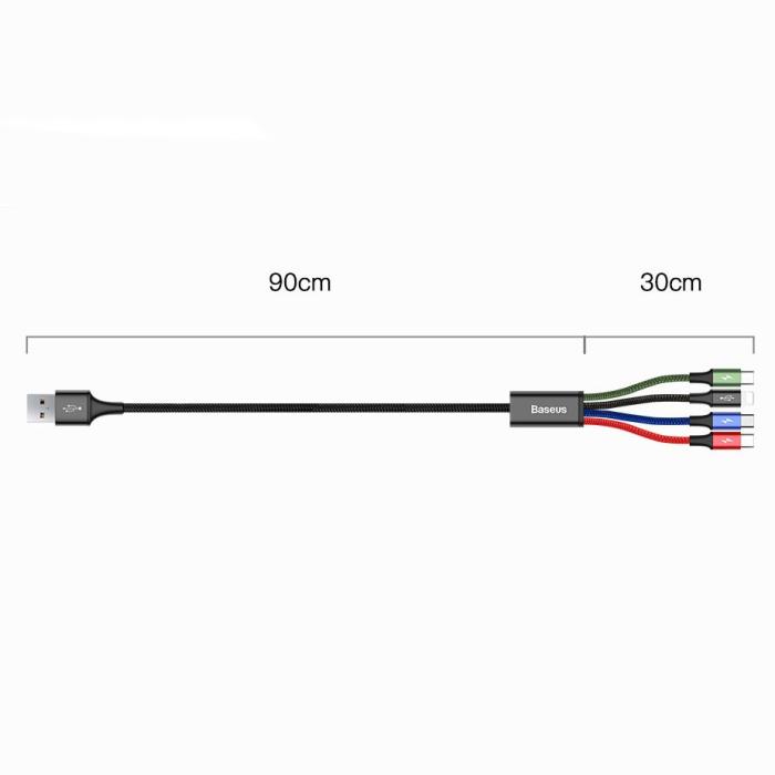 BASEUS - BASEUS 4in1 USB-A till lightning, 3xUSB-C kabel 1.2m - Svart