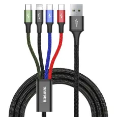 BASEUS - BASEUS 4in1 USB-A till lightning, 3xUSB-C kabel 1.2m - Svart