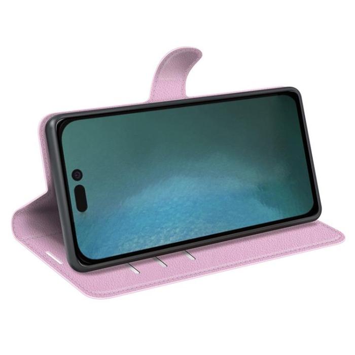 OEM - Litchi Flip iPhone 14 Pro Plånboksfodral - LjusRosa