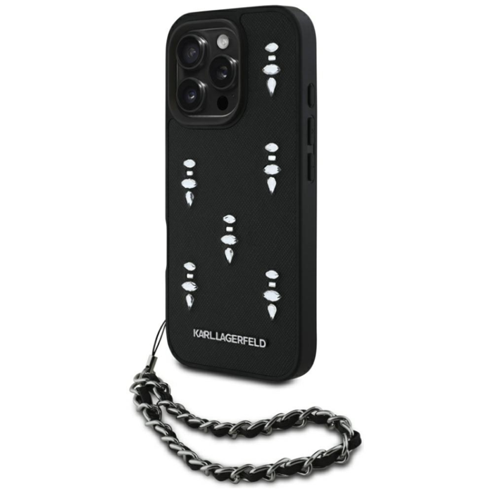 KARL LAGERFELD - Karl Lagerfeld iPhone 16 Pro Max Mobilskal Saffiano Crystals Strap - Svart