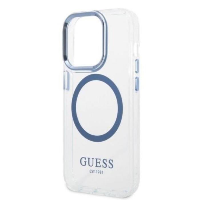 Guess - GUESS iPhone 14 Pro Skal Magsafe Metal Outline - Blå