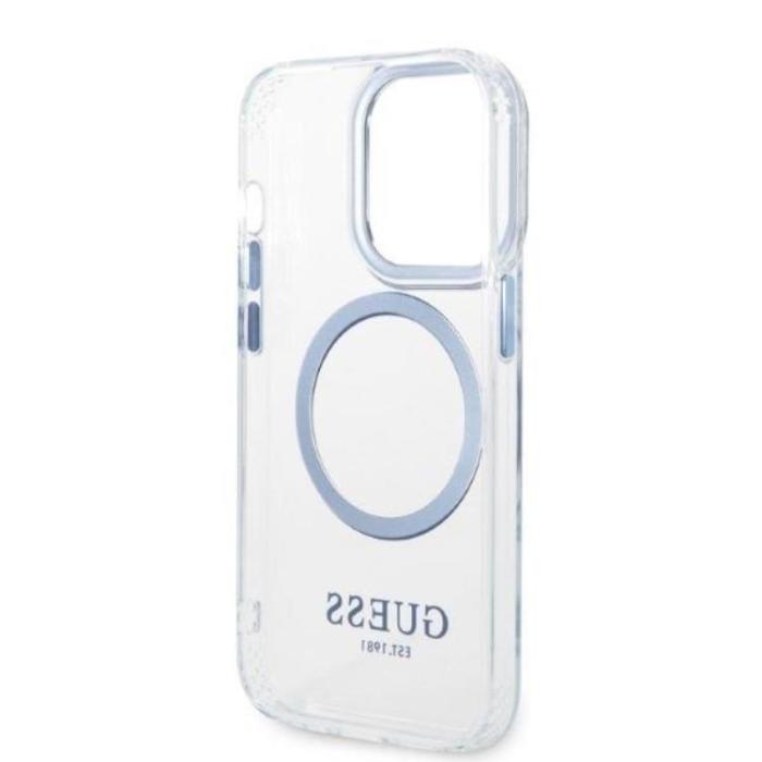 Guess - GUESS iPhone 14 Pro Skal Magsafe Metal Outline - Blå