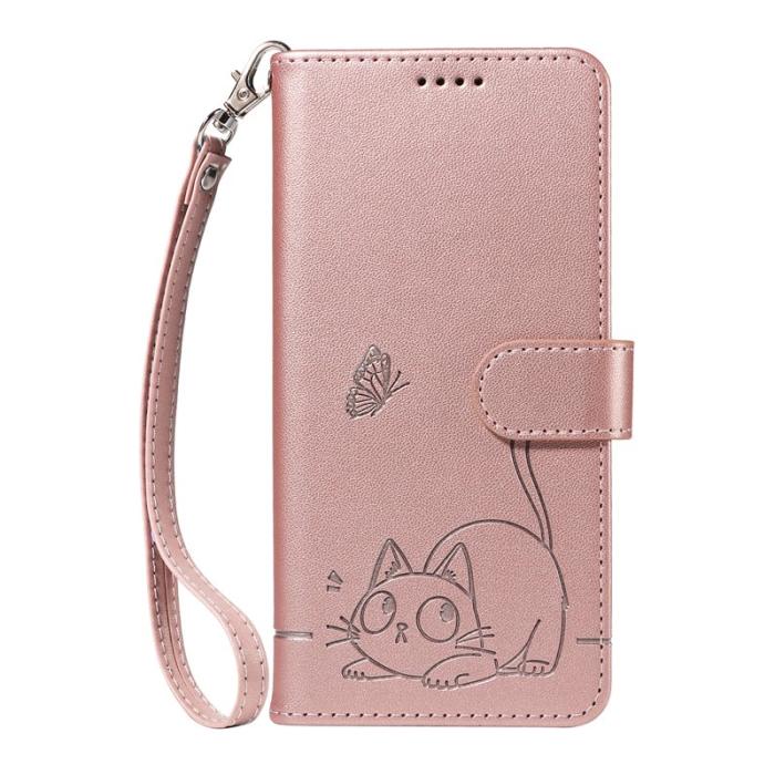 OEM - Samsung Galaxy A37 Plånboksfodral Konstläder Kattmönster - Roséguld