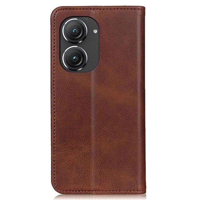 A-One Brand - Asus Zenfone 9 Plånboksfodral Äkta Läder Flip - Coffee
