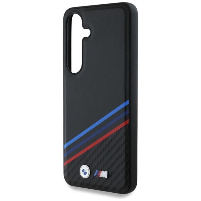 BMW - BMW Galaxy S25 Mobilskal MagSafe Läder Tricolor Crossing Stripes - Svart