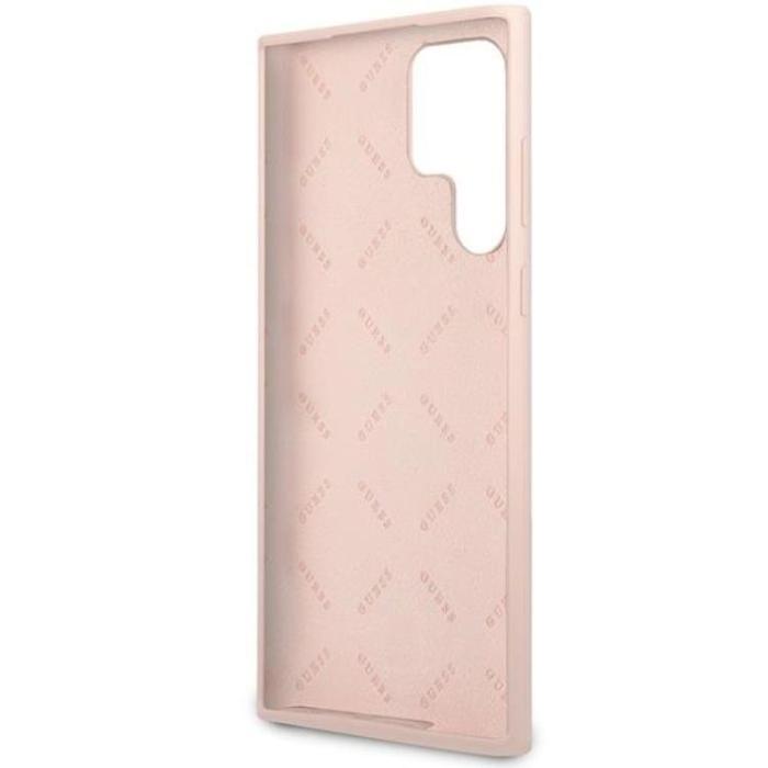 Guess - Guess Galaxy S23 Ultra Skal Silicone Script Metal Logo - Rosa
