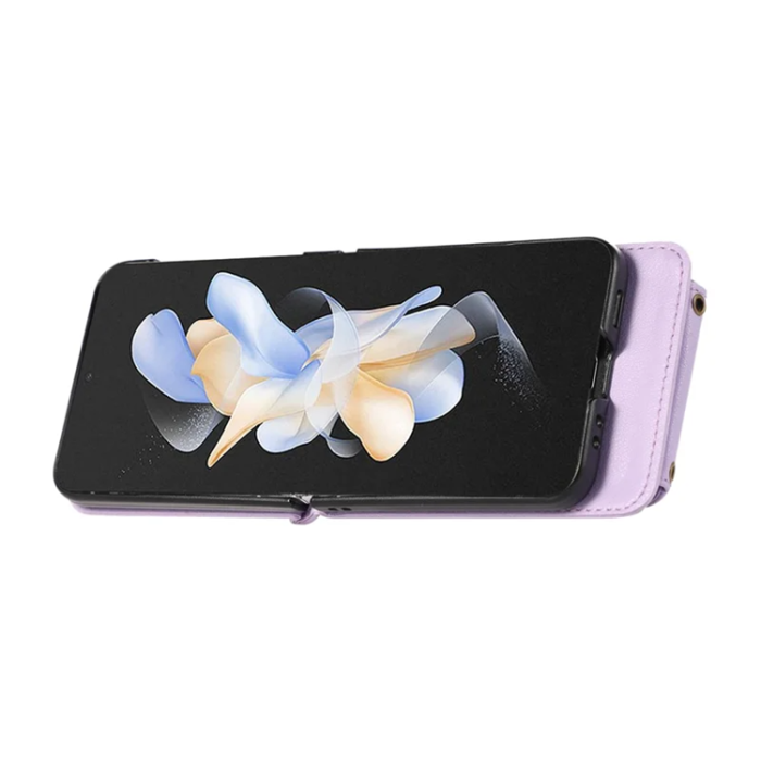 A-One Brand - Galaxy Z Flip7 Plånboksfodral Ring Kickstand med Lång rem - Lila