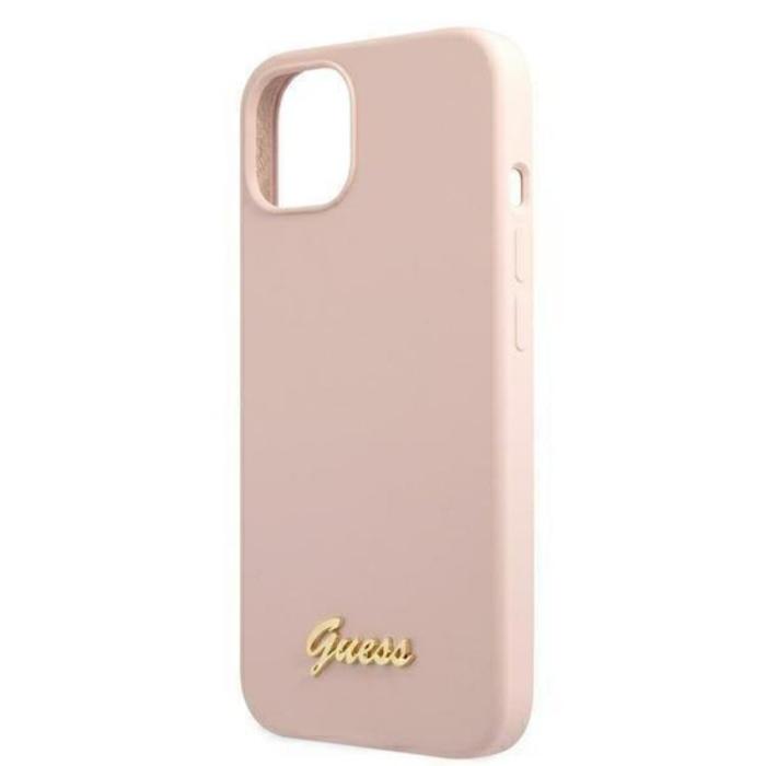 Guess - Guess iPhone 13 Skal Magsafe Silicone Script Gold Logo - LjusRosa