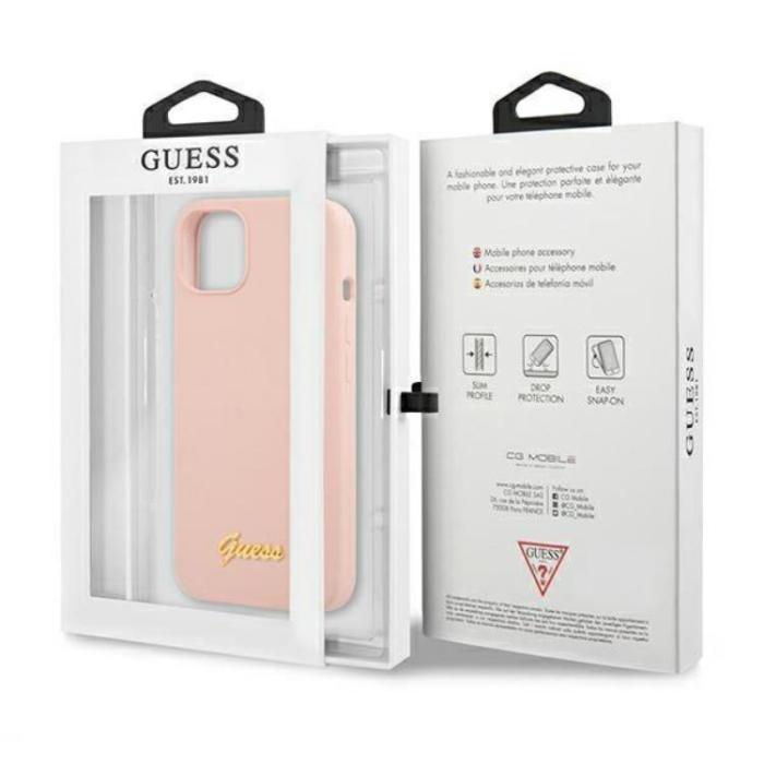 Guess - Guess iPhone 13 Skal Magsafe Silicone Script Gold Logo - LjusRosa