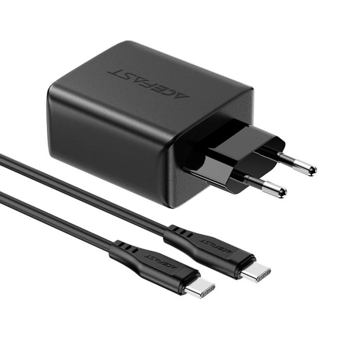 Acefast - Acefast 2in1 Väggladdare 2x USB-C Till USB 65W Kabel - Svart