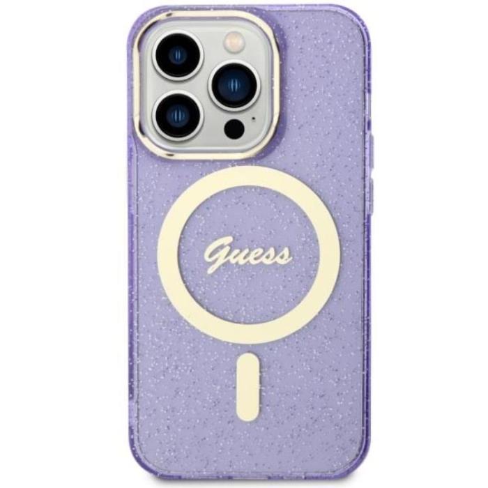Guess - Guess iPhone 14 Pro Max Mobilskal MagSafe Glitter Guld - Lila