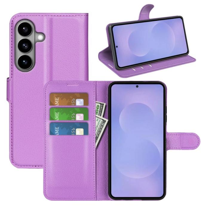 OEM - Litchi Samsung Galaxy S26 Plånboksfodral Konstläder Stötbeständig - Lila
